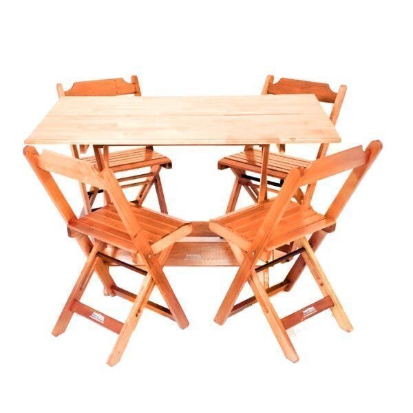Conjunto Mesa Dobrável Em Madeira Maciça 120x70 Com 4 Cadeira