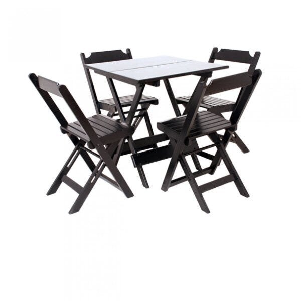 Conjunto Mesa Dobrável Em Madeira Maciça 60x60 Com 4 Cadeiras