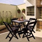 Conjunto Mesa Dobrável Em Madeira Maciça 80x80 Com 4 Cadeiras