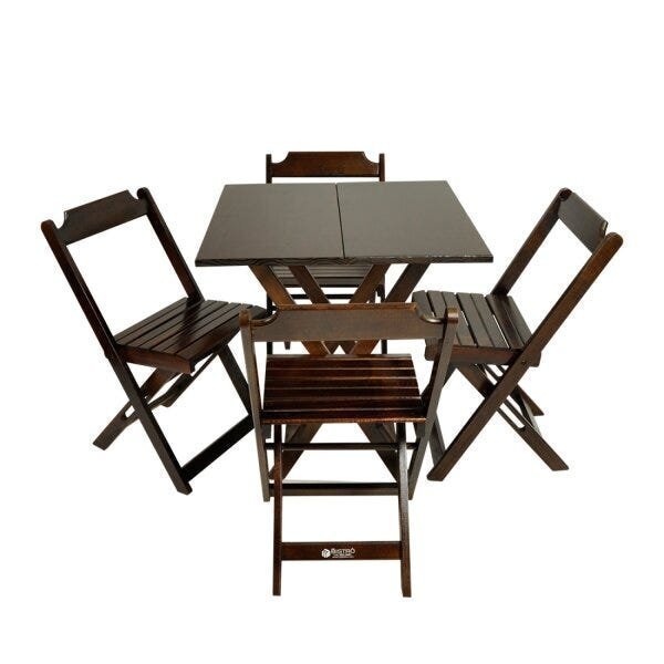 Conjunto Mesa Dobrável Em Madeira Maciça 80x80 Com 4 Cadeiras