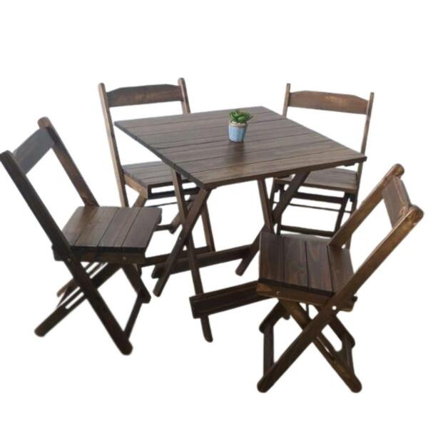 Conjunto Mesa Dobrável Madeira 75x70 Com 4 Cadeiras Conhaque