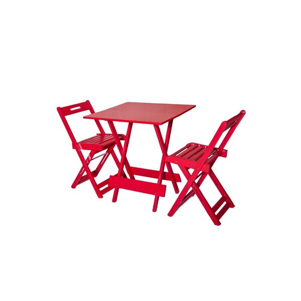 Conjunto Mesa Dobrável Quadrada 70x70 Com 2 Cadeiras Em Madei