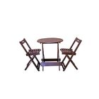 Conjunto Mesa Dobrável Redonda 70cm Com 2 Cadeiras Em Madeira