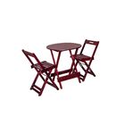 Conjunto Mesa Dobrável Redonda 70cm Com 2 Cadeiras Em Madeira