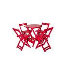 Conjunto Mesa Dobrável Redonda 70cm Com 4 Cadeiras Em Madeira