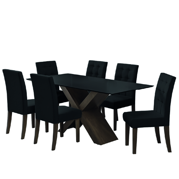 Conjunto Mesa Dubai 1,80m Mdf Com 6 Cadeiras Castanho/preto
