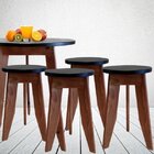 Conjunto Mesa E 4 Banquetas Em Madeira Maciça  Imbuia/preto