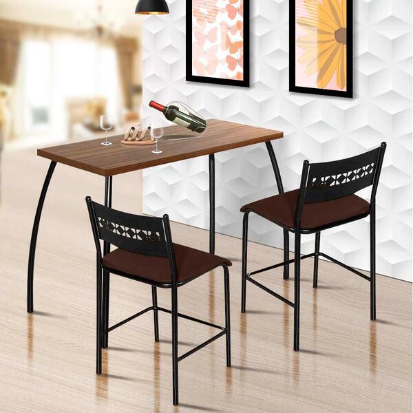 Conjunto Mesa E Cadeiras Fit Flora Assento Marrom