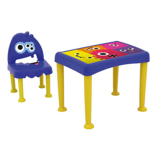 Conjunto Mesa E Cadeiras Infantil Lirous Azul Com Adesivo Est
