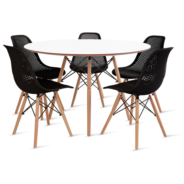 Conjunto Mesa Eames Branca 110cm E 5 Cadeiras Colmeia Preta