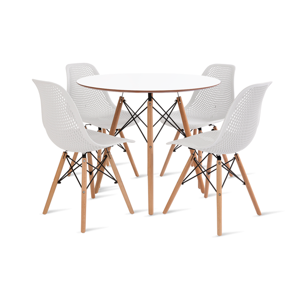 Conjunto Mesa Eames Branca 90cm E 4 Cadeiras Colmeia Branca