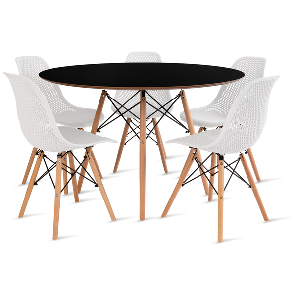 Conjunto Mesa Eames Preta 110cm E 5 Cadeiras Colmeia Branca