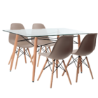 Conjunto Mesa Eames Vidro 140x80cm E 4 Cadeiras Eames Fendi