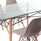 Conjunto Mesa Eames Vidro 140x80cm E 4 Cadeiras Eames Fendi