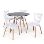 Conjunto Mesa Eiffel Preta 100cm + 4 Cadeiras Windsor - Branco
