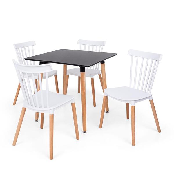 Conjunto Mesa Eiffel Preta 80x80 + 4 Cadeiras Windsor - Branco