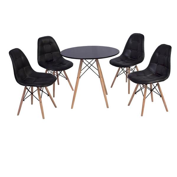 Conjunto Mesa Eiffel Preta 90cm + 4 Cadeiras Dkr Charles Eame