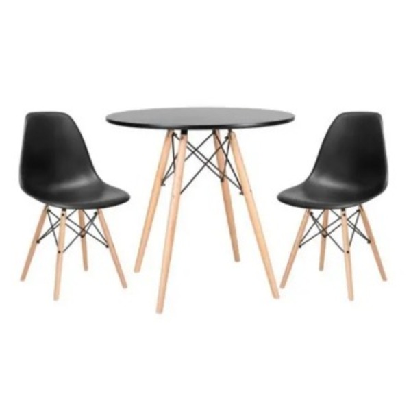 Conjunto Mesa Eiffel Redonda 70 Cm Mdf + 2 Cadeira Eames Eiff