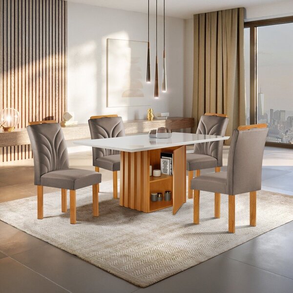 Conjunto Mesa Elis 120cm X 90cm Com 4 Cadeiras Carolina Tampo