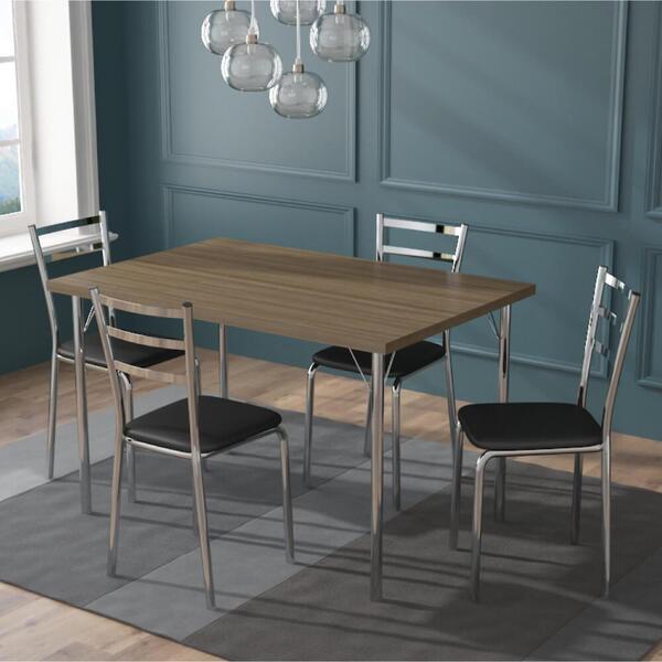 Conjunto Mesa Em Aço Retangular Com 4 Cadeiras - Cromado/preto
