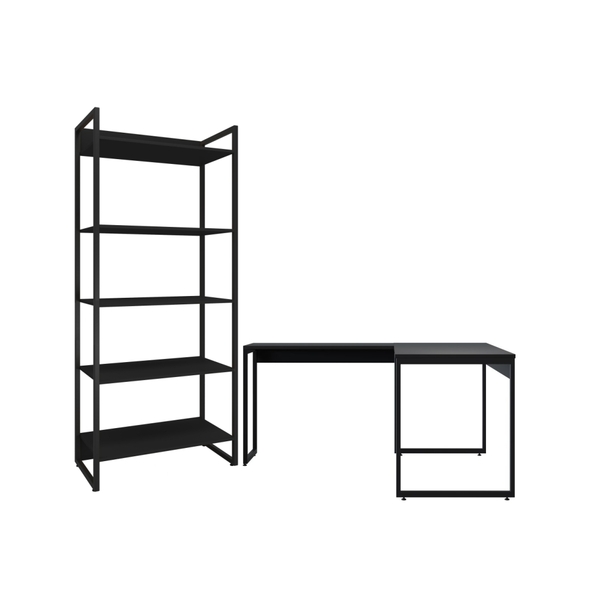 Conjunto Mesa Em L E Estante Nick Preto