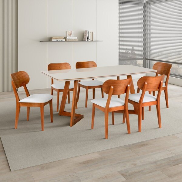Conjunto Mesa Espanha Com 6 Cadeiras Madeira Maciça, Multilam
