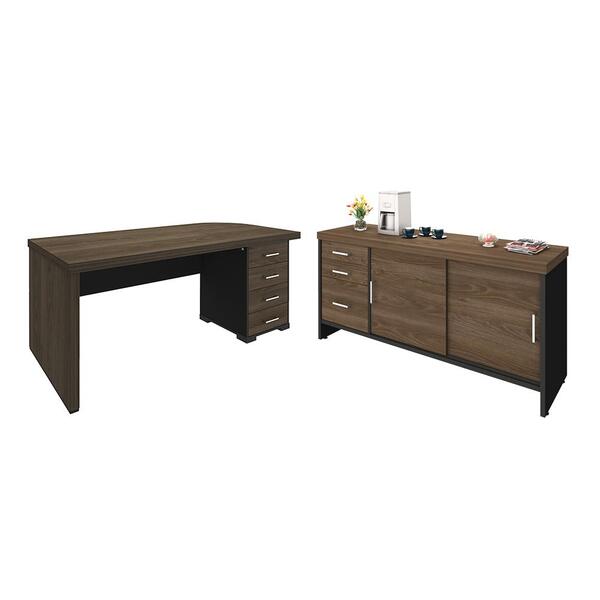 Conjunto Mesa Executiva E Balcão Rotherham Charuto Preto