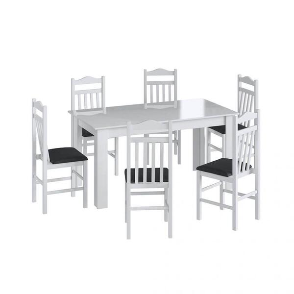 Conjunto Mesa Fixa 6 Cadeiras Branco Preto Móveis Canção
