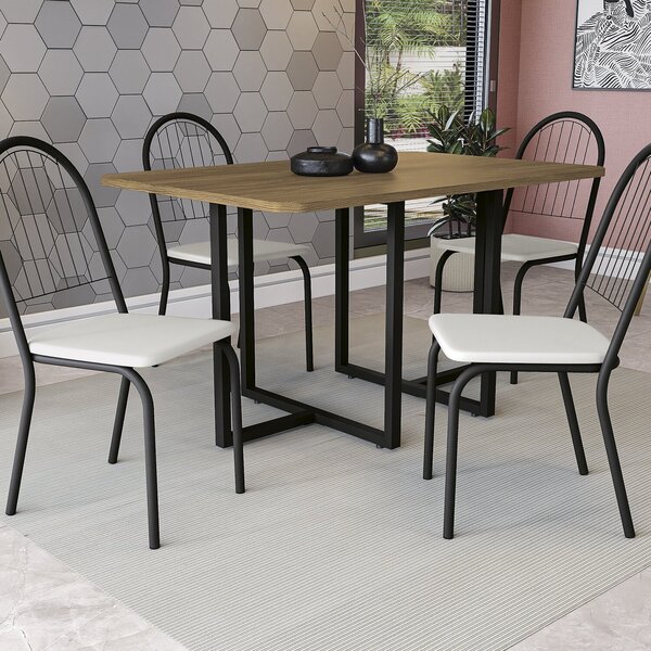 Conjunto Mesa Geneva 4 Cadeiras Noruega Preto/nogueira/branco