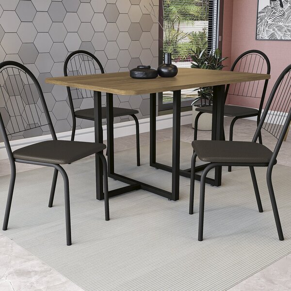 Conjunto Mesa Geneva 4 Cadeiras Noruega Preto/nogueira/marrom