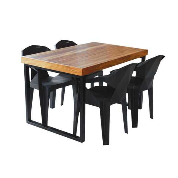 Conjunto Mesa Industrial Bernardo 1,50 Ferragem Preta Com 4 C