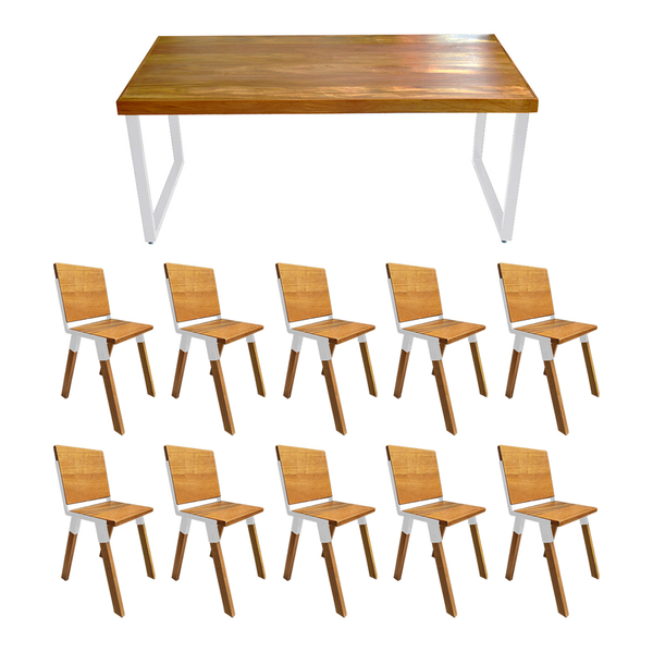 Conjunto Mesa Industrial Bernardo Madeira Maciça 2,50mx100cm