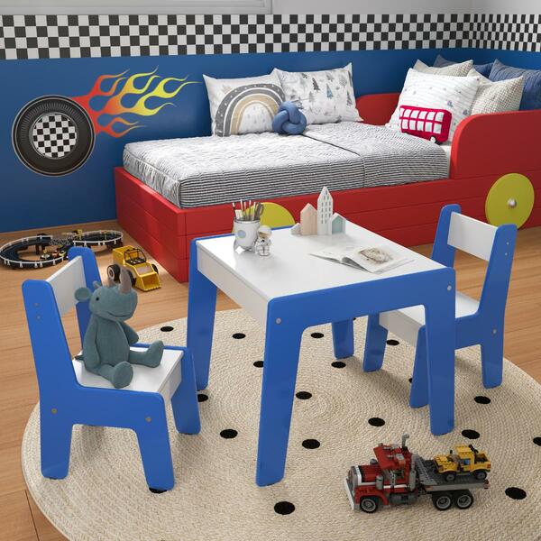 Conjunto Mesa Infantil 2 Cadeiras Mdf Helena Branco Azul