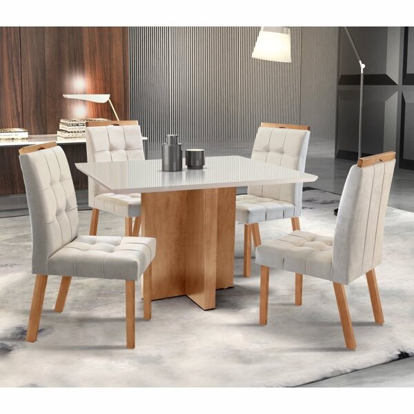 Conjunto Mesa Isis 1100x800cm Com 4 Cadeiras Madeira Maciça E