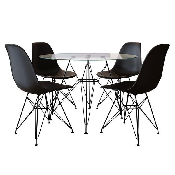 Conjunto Mesa Jantar Eames Eiffel 90cm Redonda Vidro Com 4 Ca
