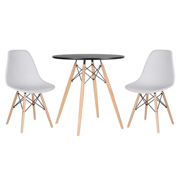 Conjunto Mesa Jantar Eiffel 70cm Preta + 2 Cadeiras Charles E