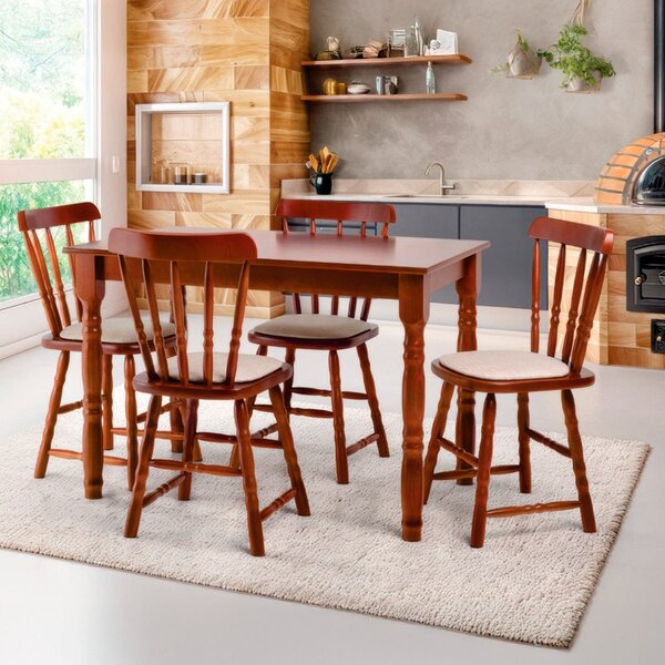 Conjunto Mesa Jantar Madeira/mdf Com 4 Cadeiras Estofadas- Da