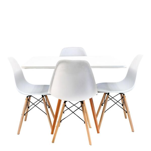 Conjunto Mesa Jantar Quadrada Eiffel 80cm Branco Mdf + 4 Cade