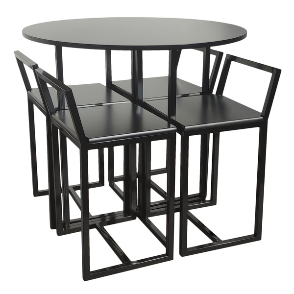 Conjunto Mesa Jantar Redonda Com 4 Cadeiras Compacta Preta