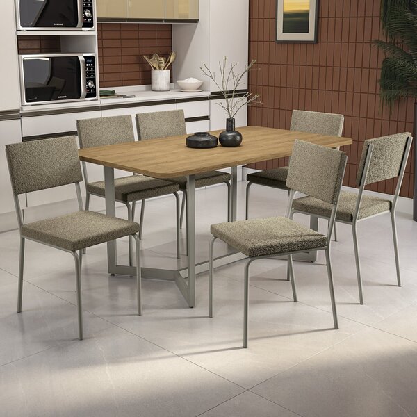 Conjunto Mesa Laguna 6 Cadeiras Zaria Nickel/nogueira/bege