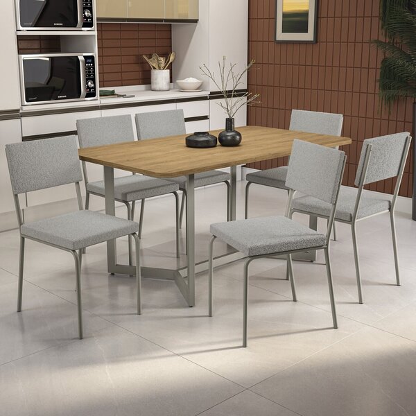 Conjunto Mesa Laguna 6 Cadeiras Zaria Nickel/nogueira/cinza