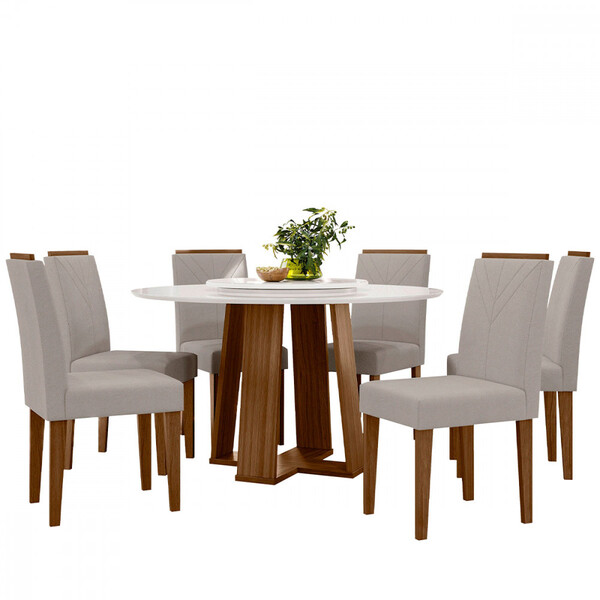 Conjunto Mesa Lara Redonda 135 Cm E 6 Cadeiras Flor