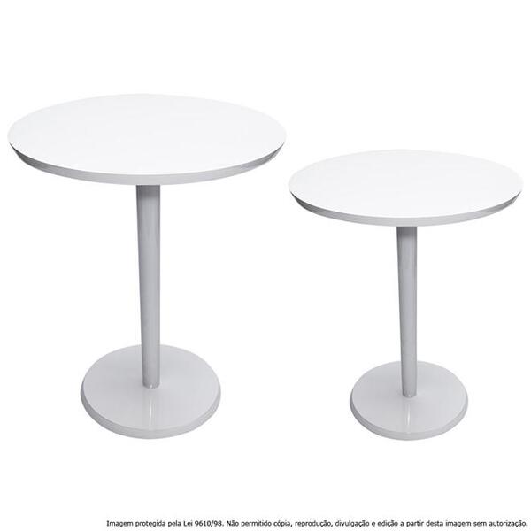 Conjunto Mesa Lateral De Canto Monopé Laqueada Branca