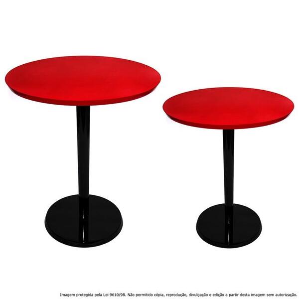 Conjunto Mesa Lateral De Canto Monopé Laqueada Preta E Vermel