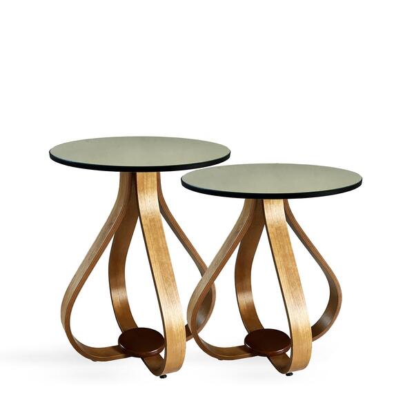 Conjunto Mesa Lateral De Canto Pés Cebola Espelhada