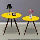 Conjunto Mesa Lateral De Canto Tripé Laqueada Tabaco E Amarela