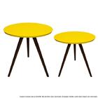 Conjunto Mesa Lateral De Canto Tripé Laqueada Tabaco E Amarela