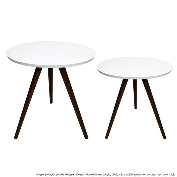 Conjunto Mesa Lateral De Canto Tripé Laqueada Tabaco E Branca