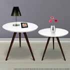 Conjunto Mesa Lateral De Canto Tripé Laqueada Tabaco E Branca