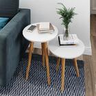 Conjunto Mesa Lateral E Apoio Retrô Com Pé Palito De Madeira
